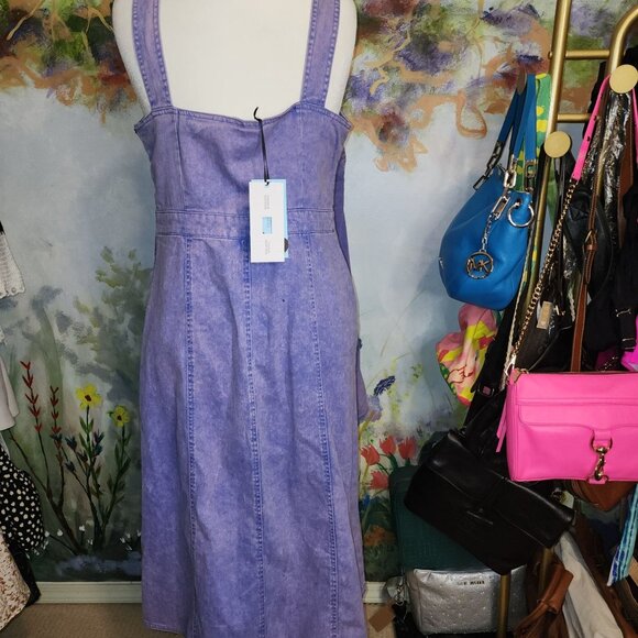 NWT Pink Washed Denim Corset Bust Midi Dress - Picture 8 of 9